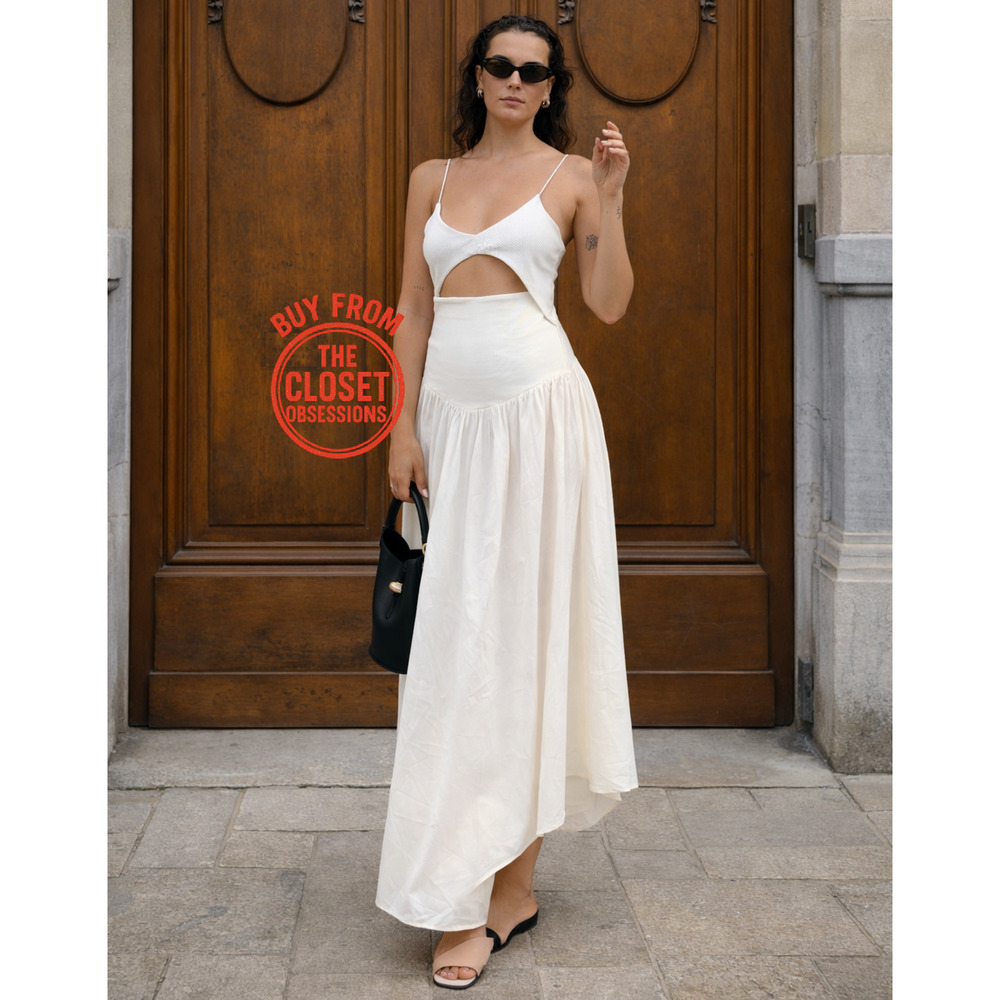 Zara Ecru Cut Out Midi Dress NWT Resort Vacation Quiet Luxury Dress L XL - Picture 10 of 16